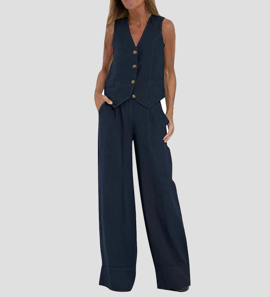 Orla — Set of Buttoned Vest and Wide Trousers