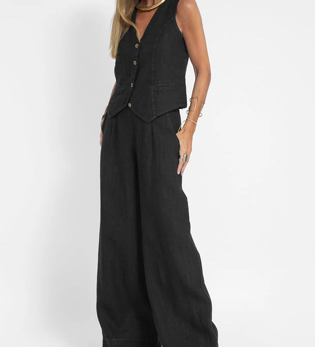 Orla — Set of Buttoned Vest and Wide Trousers