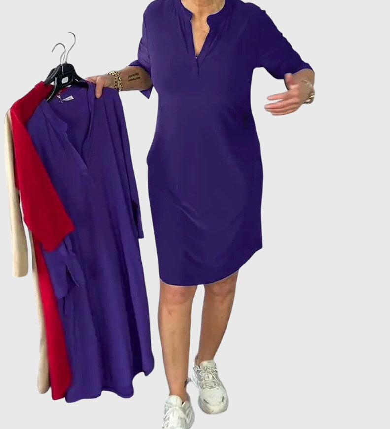 Olivia — Solid V-Neck Dress