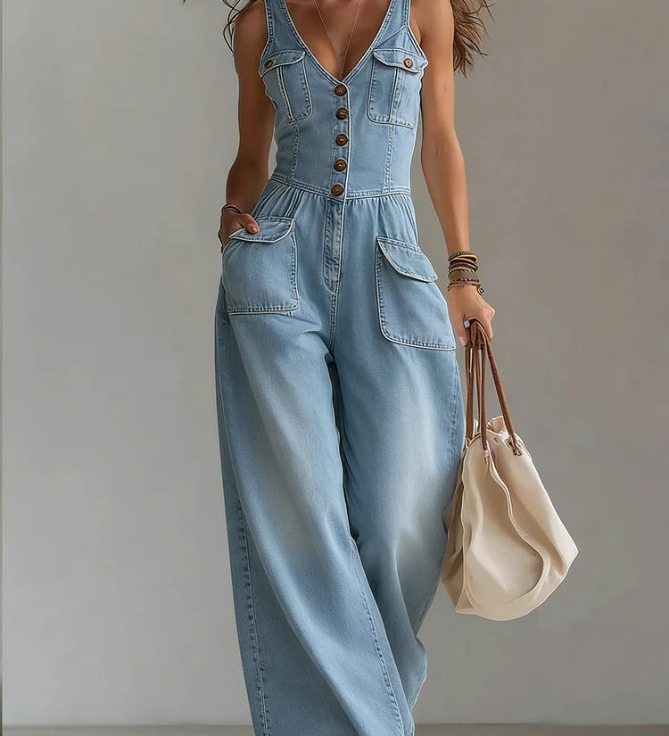 Órlaith — Casual Denim Wide Jumpsuit