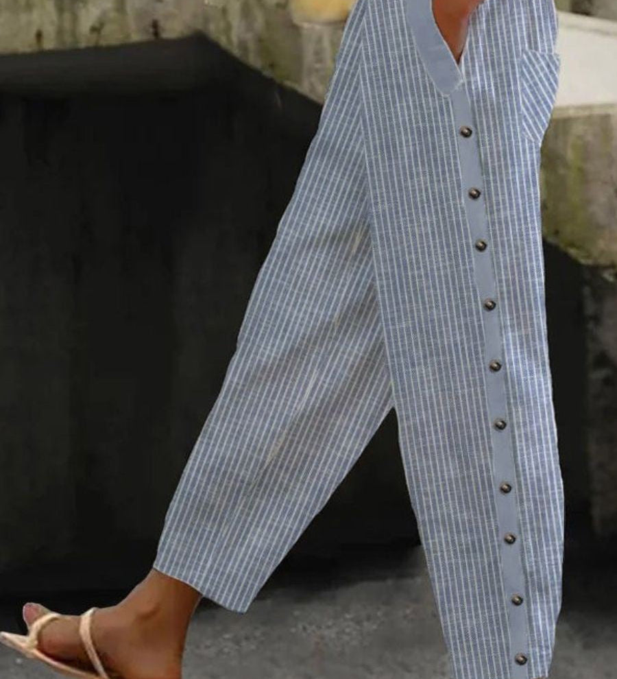 Nollaig — Striped Trousers with Buttons