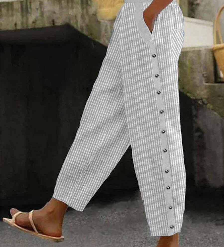 Nollaig — Striped Trousers with Buttons