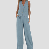 Orla — Set of Buttoned Vest and Wide Trousers