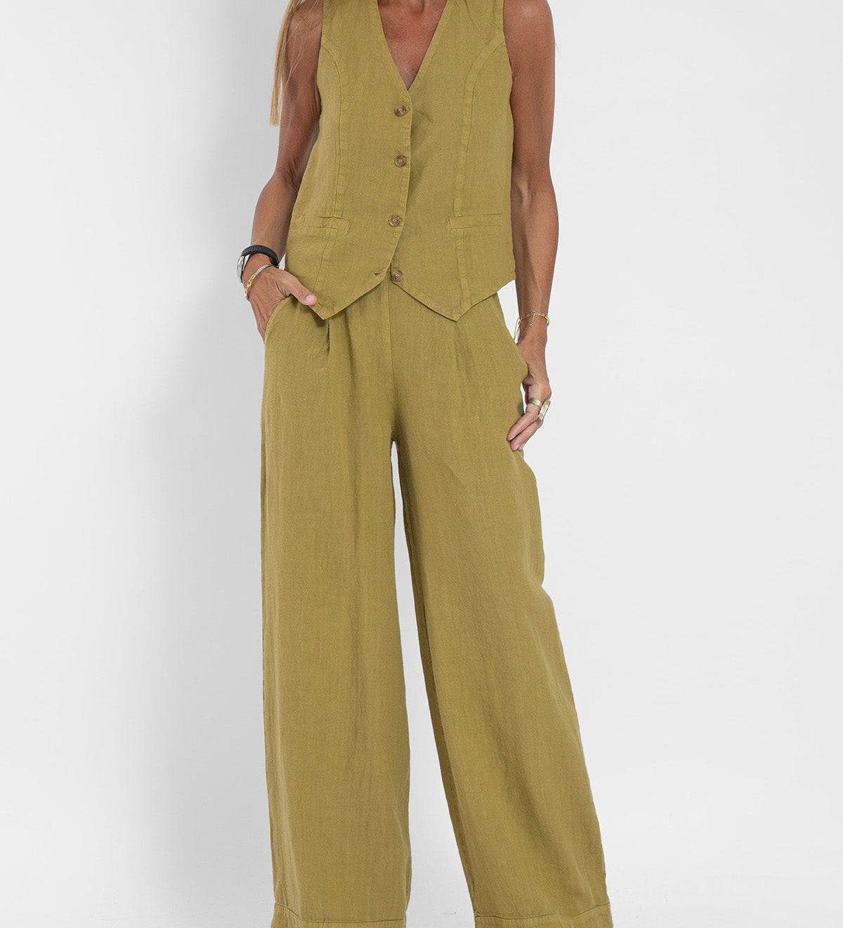 Orla — Set of Buttoned Vest and Wide Trousers