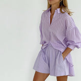 Lily — Airy Set of Button-Up Blouse and Shorts