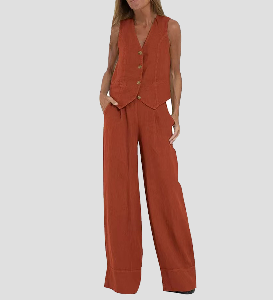Orla — Set of Buttoned Vest and Wide Trousers