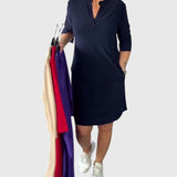 Olivia — Solid V-Neck Dress
