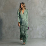 Leah — Long Fringe Dress with V-Neck