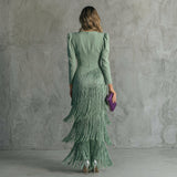 Leah — Long Fringe Dress with V-Neck