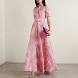 Monica — Long Dress in Floral Jacquard with Belt