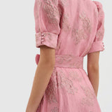 Monica — Long Dress in Floral Jacquard with Belt