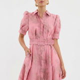 Monica — Long Dress in Floral Jacquard with Belt