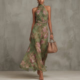 Emily — Long Floral Halter Dress