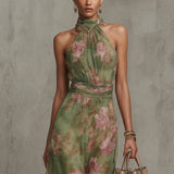 Emily — Long Floral Halter Dress