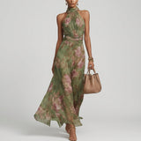 Emily — Long Floral Halter Dress