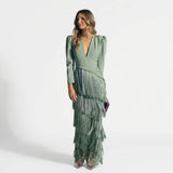 Leah — Long Fringe Dress with V-Neck