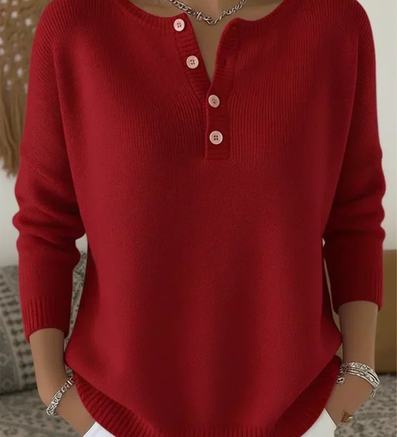Éadaoin — Knitted Henley Button-Up Jumper