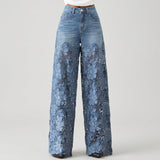 Rebecca — Wide-Leg Denim Trousers with Lace