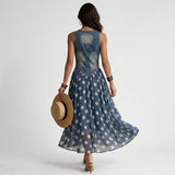 Pauline — Denim Dress with Polka Dot Chiffon Skirt
