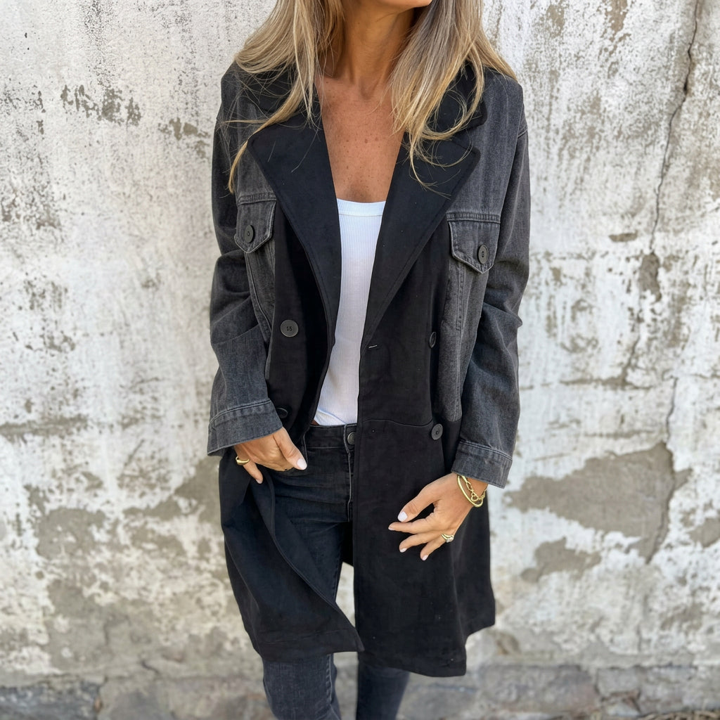 Ruby — Two-Tone Denim Trench Coat