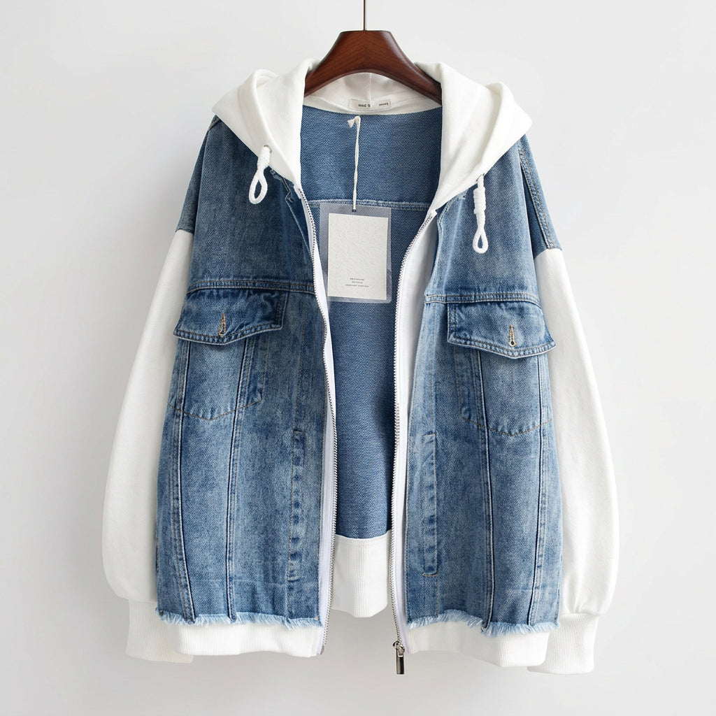 Claire — Two-Tone Hooded Denim Jacket
