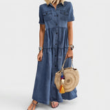 Caitríona — Long Buttoned Denim Dress