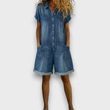 Mairead — Vintage Short Jumpsuit in Cotton with Denim Look