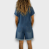 Mairead — Vintage Short Jumpsuit in Cotton with Denim Look