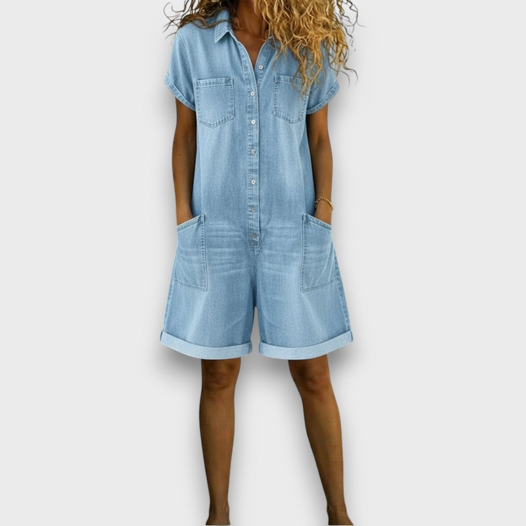 Mairead — Vintage Short Jumpsuit in Cotton with Denim Look