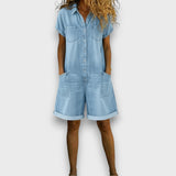 Mairead — Vintage Short Jumpsuit in Cotton with Denim Look