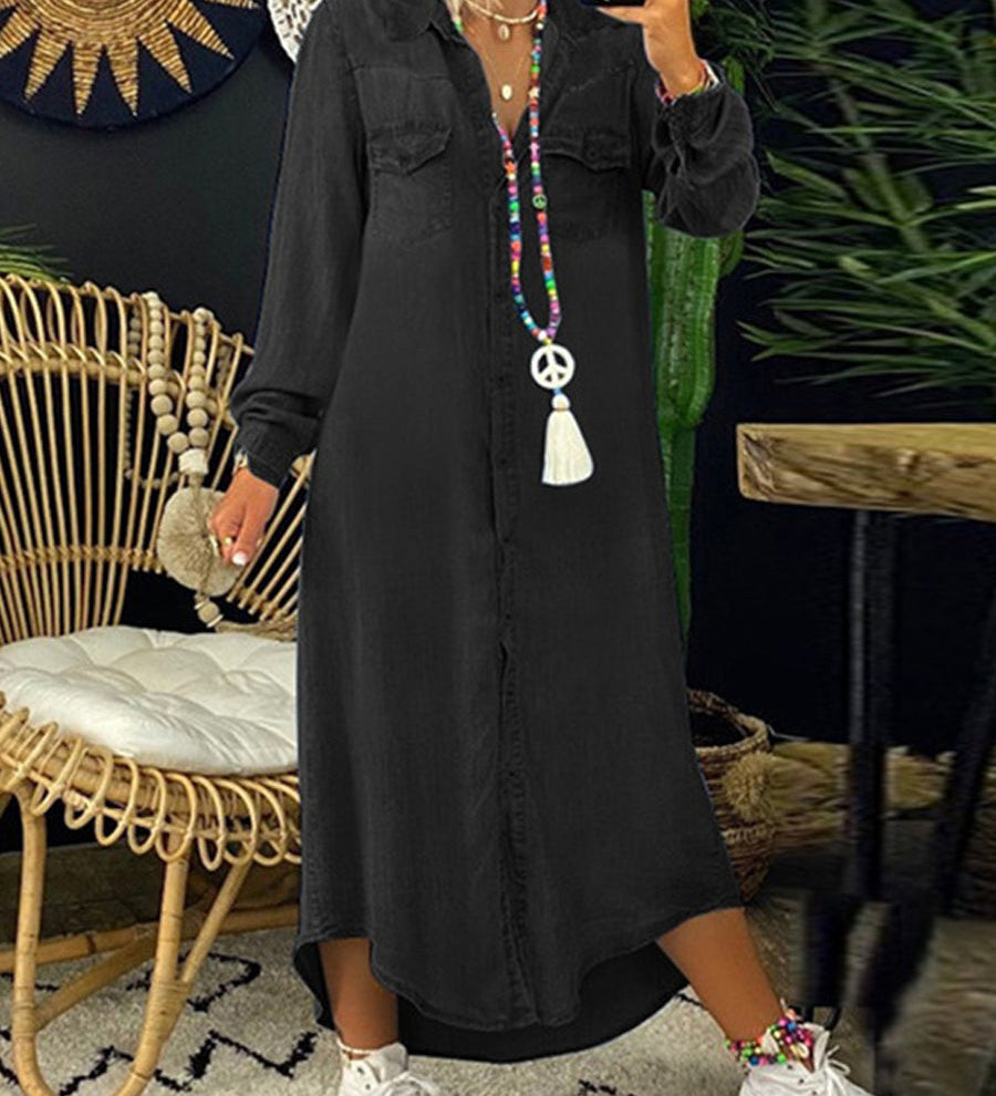 Nora — Casual Elegant Long Denim Shirt Dress