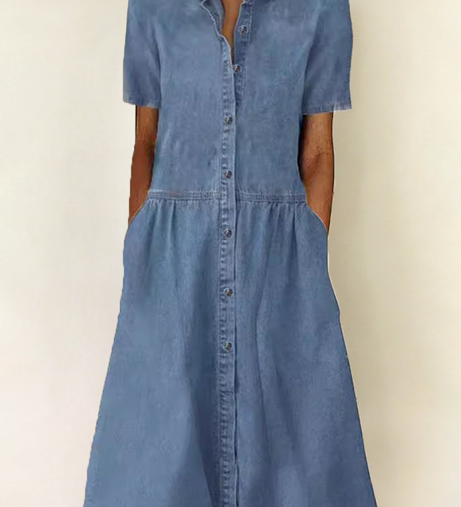 Olivia — Short Sleeve Denim Dress
