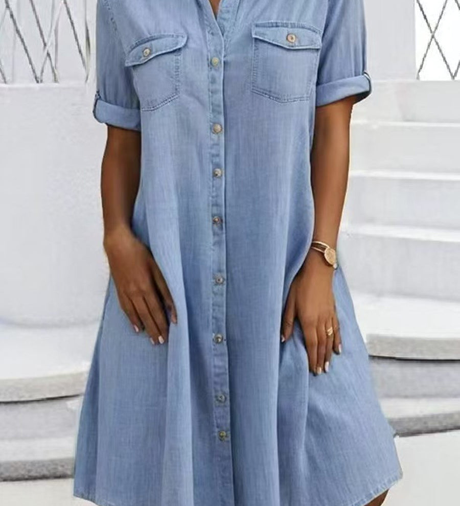 Fionnuala — Casual Denim Style Midi Dress