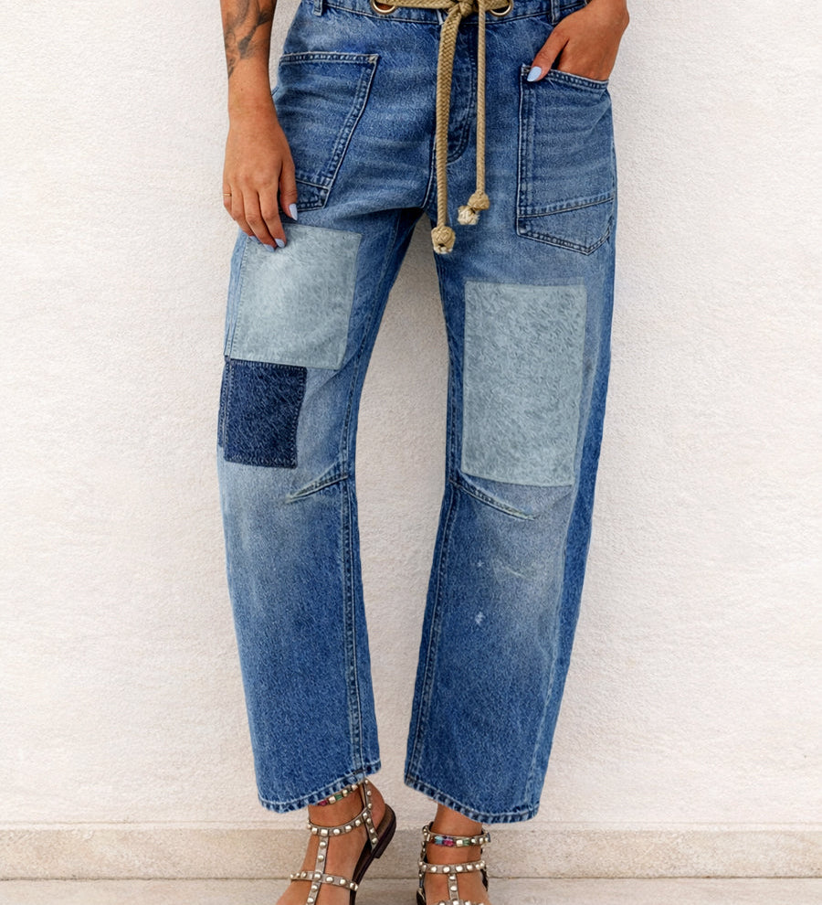 Doireann — Patchwork Drawstring Jeans