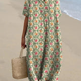 Josephine — Retro Floral Dress in Aqua Green