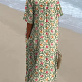 Josephine — Retro Floral Dress in Aqua Green