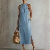 Caitlin — Retro Lace Denim Dress